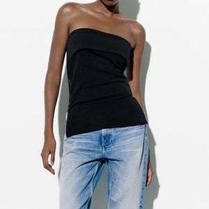 Zara Strapless Zippered Top Black Size Small